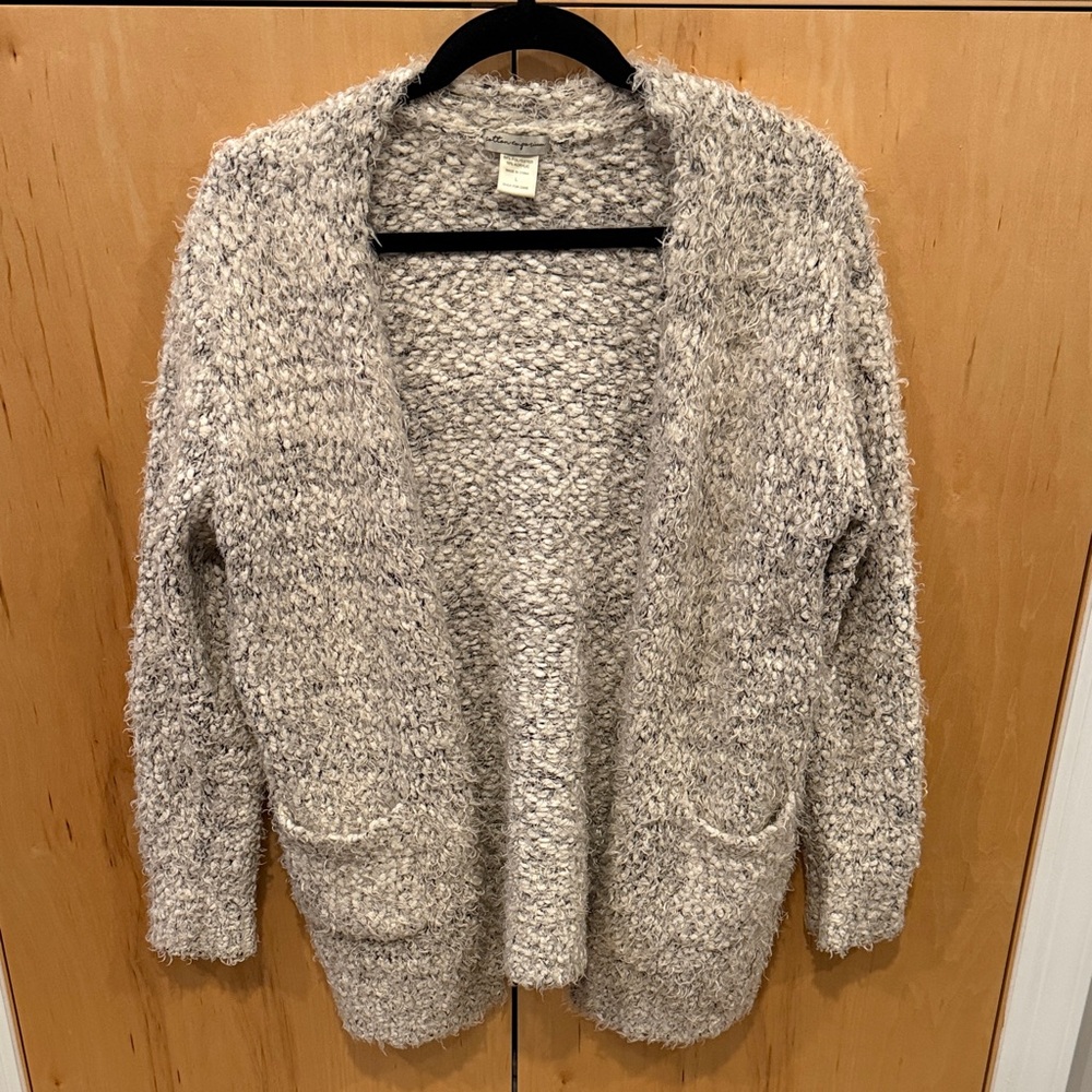 Cotton Emporium Open-Front Bouclé Cardigan - white & gray
